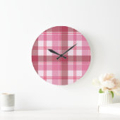 Plaid pink pastel：シームレスな正方形グリッド ラージ壁時計 (ホーム)
