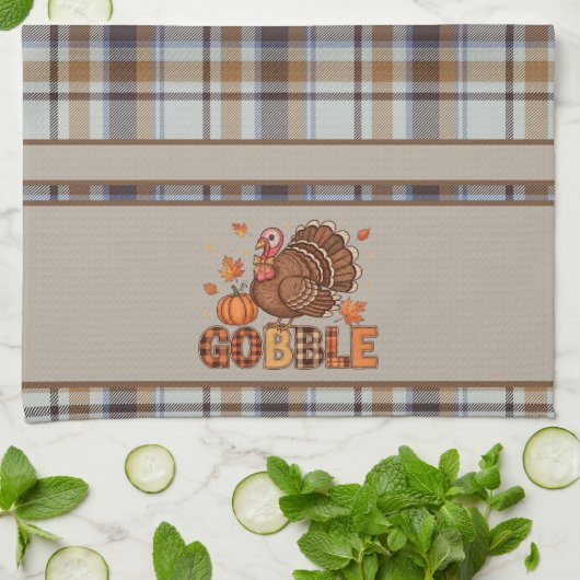 Plaid & Playful – Thanksgiving Turkey  キッチンタオル (折り畳み)