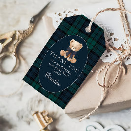 Plaid Preppy Teddy Bear Baby Shower Gift Tags  ギフトタグ