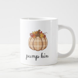 Plaid Pumpkin Autumn Leaves Art ジャンボコーヒーマグカップ