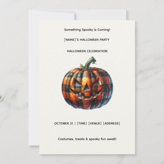 Plaid Pumpkin Halloween Party Invitation 招待状 (正面)