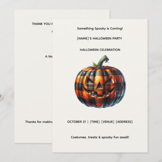 Plaid Pumpkin Halloween Party Invitation 招待状 (正面/裏面)
