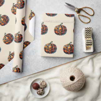 Plaid Pumpkin Halloween Wrapping Paper ラッピングペーパー
