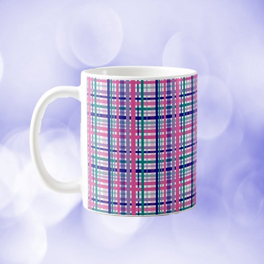 Plaid Purple Teal Navy Blue Pink White コーヒーマグカップ