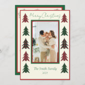  Plaid Red and Green Snowflakes & Christmas Trees  シーズンカード (正面/裏面)