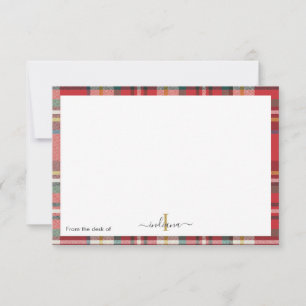 Plaid Red Monogramスクリプト素朴名 サンキューカード