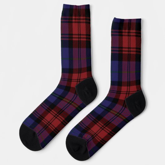 Plaid Red Purple Checkered Rustic Tartan ソックス (左)