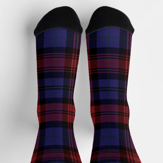 Plaid Red Purple Checkered Rustic Tartan ソックス (上部)