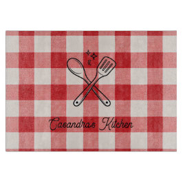 Plaid Red & White Custom Name Gift カッティングボード