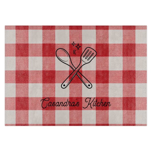 Plaid Red & White Custom Name Gift カッティングボード (正面)