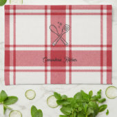 Plaid Red & White Custom Name Gift キッチンタオル (折り畳み)