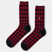 Plaid Red & White Initial Monogram Socks ソックス (左)