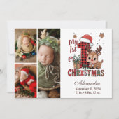 Plaid Reindeer 3 Photo First Christmas シーズンカード (正面)