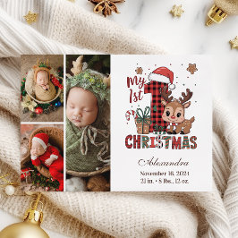 Plaid Reindeer 3 Photo First Christmas シーズンカード