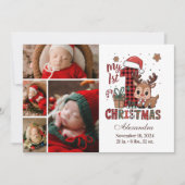 Plaid Reindeer 4フォト初めてのクリスマス シーズンカード (正面)