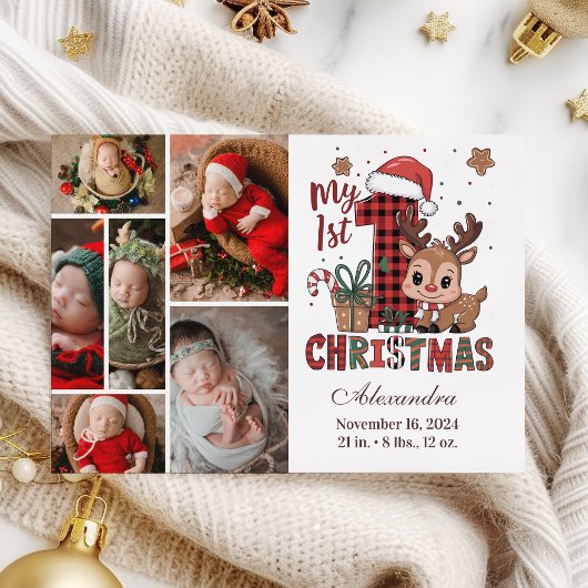 Plaid Reindeer 6フォト初めてのクリスマス シーズンカード