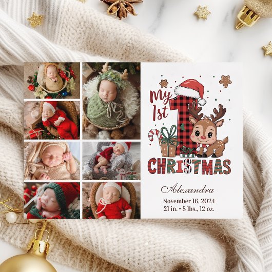 Plaid Reindeer 7 Photo First Christmas シーズンカード