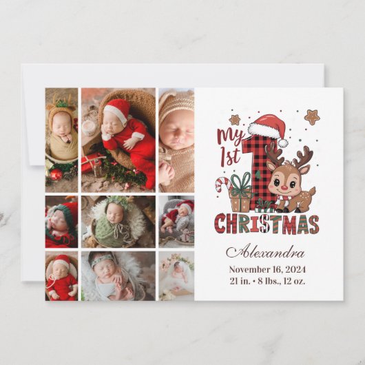 Plaid Reindeer 9 Photo First Christmas シーズンカード (正面)