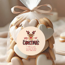 Plaid Reindeer Baby First Christmas ラウンドシール
