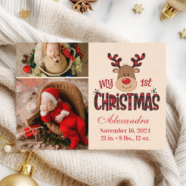 Plaid Reindeer Baby First Christmas 2 Photo シーズンカード