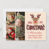 Plaid Reindeer Baby First Christmas 3 Photo  シーズンカード (正面)