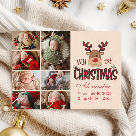 Plaid Reindeer Baby First Christmas 7 Photo シーズンカード