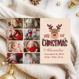 Plaid Reindeer Baby First Christmas 8 Photo シーズンカード