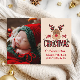 Plaid Reindeer Baby First Christmas Photo シーズンカード