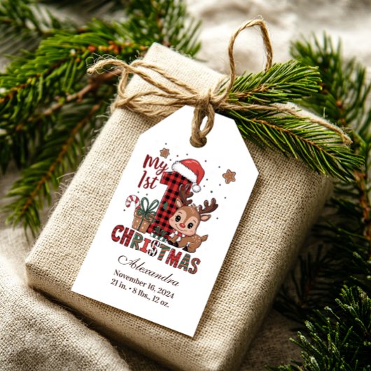 Plaid Reindeer First Christmas ギフトタグ