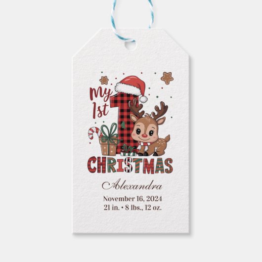 Plaid Reindeer First Christmas ギフトタグ (正面)