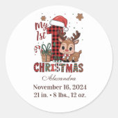 Plaid Reindeer First Christmas ラウンドシール (正面)