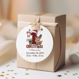 Plaid Reindeer First Christmas ラウンドシール