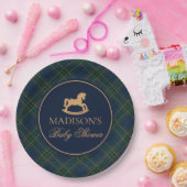 Plaid Rocking Horse Baby Shower Envelope Seal ペーパープレート (パーティー)