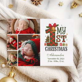 Plaid Rustic 4 Photo First Christmas シーズンカード