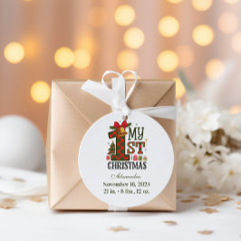 Plaid Rustic First Christmas ラウンドシール