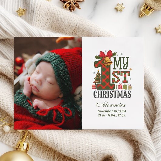  Plaid Rustic Photo  First Christmas シーズンカード