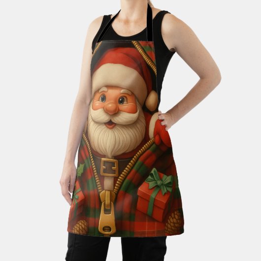 Plaid Santa Claus Christmas Design エプロン (インサイチュ)