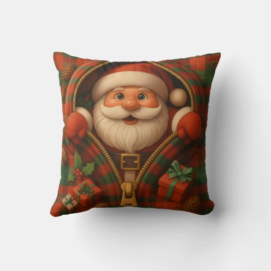 Plaid Santa Claus Christmas Design  クッション (裏面)