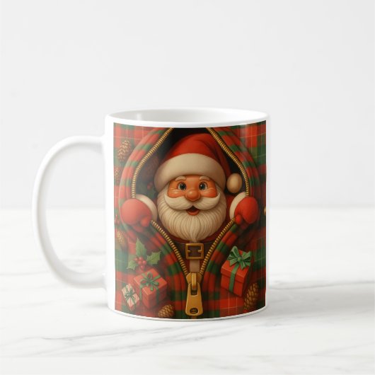 Plaid Santa Claus Christmas Design  コーヒーマグカップ (左)