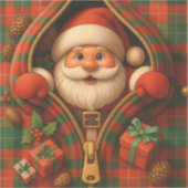 Plaid Santa Claus Christmas Design  シール (正面)