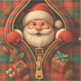 Plaid Santa Claus Christmas Design  シール