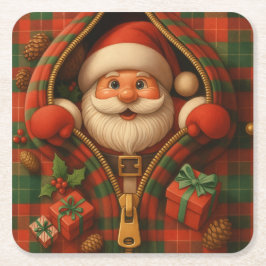 Plaid Santa Claus Christmas Design  スクエアペーパーコースター