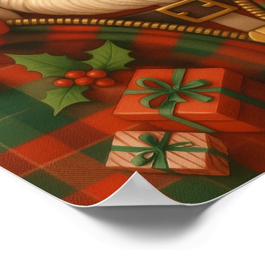 Plaid Santa Claus Christmas Design ポスター (角)