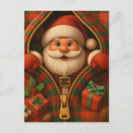 Plaid Santa Claus Christmas Design  ポストカード