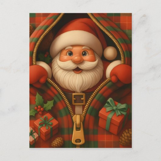 Plaid Santa Claus Christmas Design ポストカード (正面)