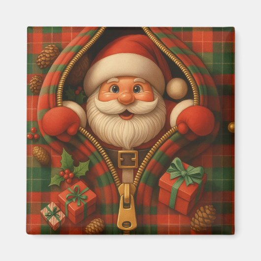 Plaid Santa Claus Christmas Design  マグネット (正面)