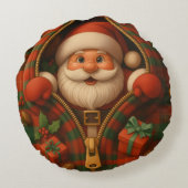 Plaid Santa Claus Christmas Design  ラウンドクッション (裏面)