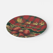 Plaid Santa Sleigh  Wreath Merry Christmas Gold ペーパープレート (アングル)