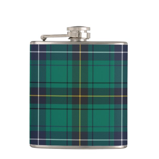 Plaid Scotish Clan Henderson Green Black Check フラスク (正面)