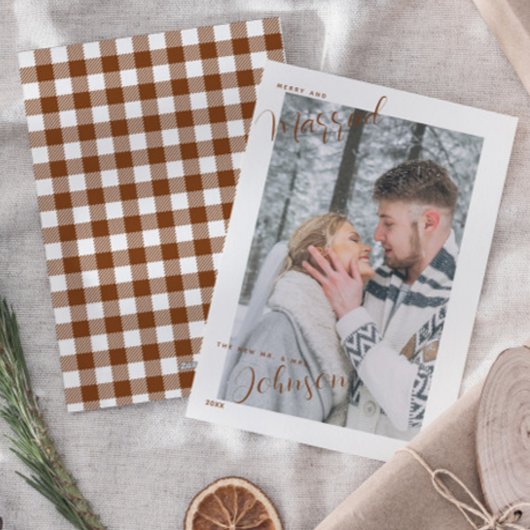 Plaid & Script メリー結婚した Photo Christmas Card シーズンカード